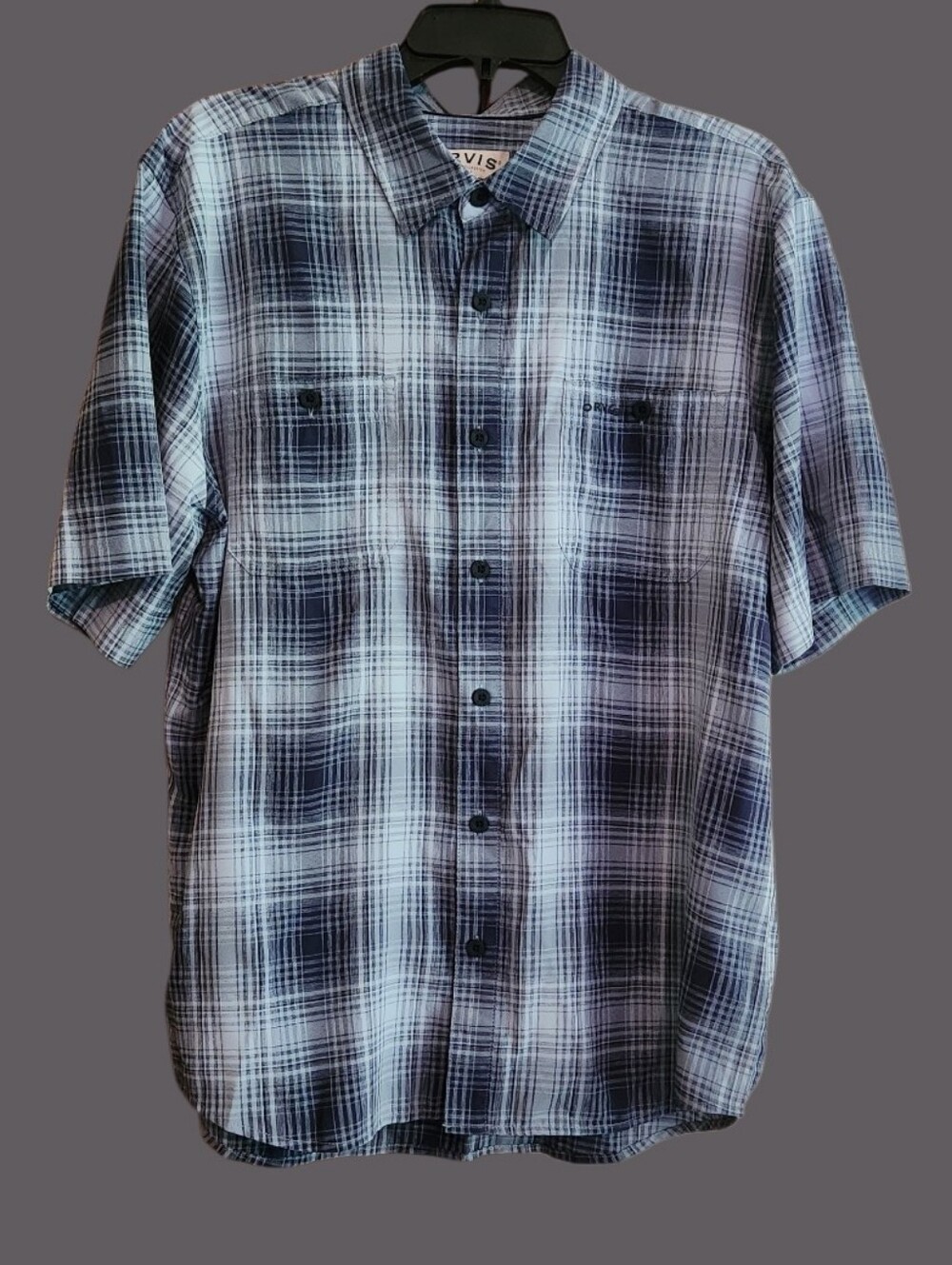 Orvis Men's Short-Sleeve Tech Plaid Button-Down Shirt - Blue & White